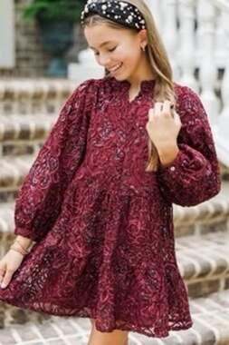 Shop the Mint Girls 6/7 Always On My Mind Burgundy Red Textured Dress Holiday